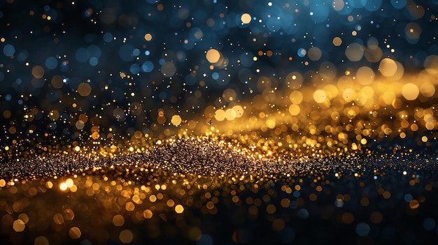 Photo radiant gold glitter background with a dramatic splash effect and gold flakes designed for luxury brand promotions with plenty of copy space