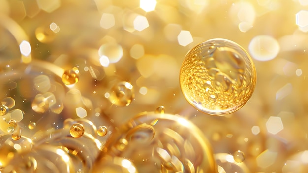 Radiant Golden Bokeh Spheres Glistening in Luminous Background