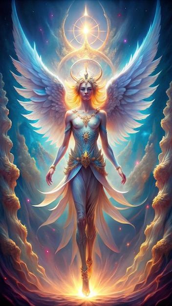 Photo the radiant guardian a mystical winged protector of realms