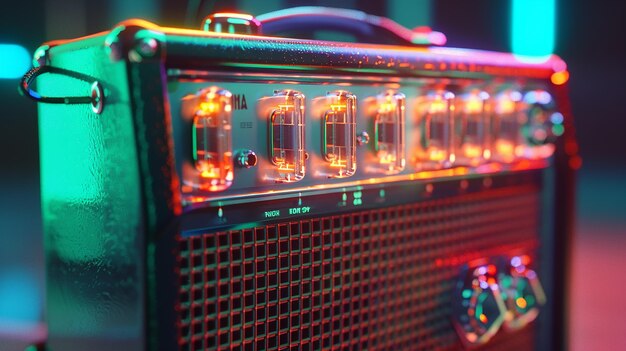 Photo radiant guitar amplifier with glowing tubes