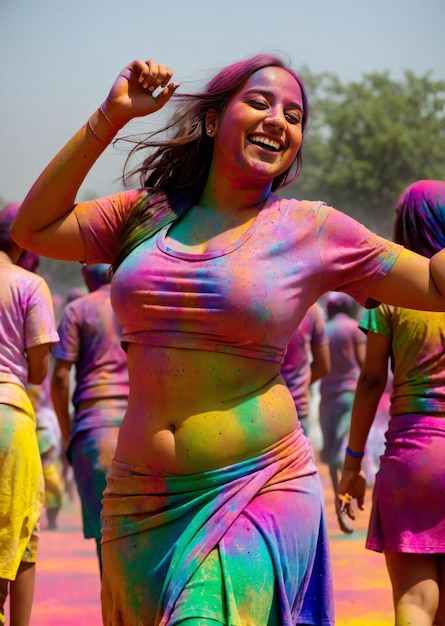 Radiant Hot Girl Embraces Festive Holi Spirit