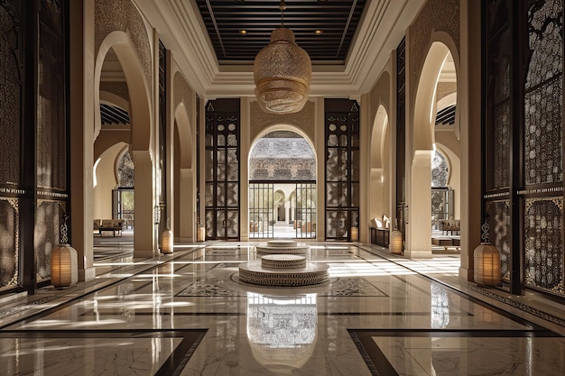 Radiant Islamic Haven Interplay of Natural Light Illuminating Rich Textures and Detailed Ornaments