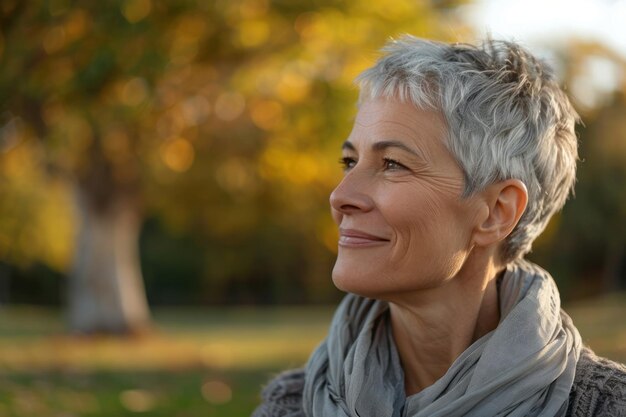 Radiant Joy A Serene Senior Womans Blissful Smile in Nature Generative AI