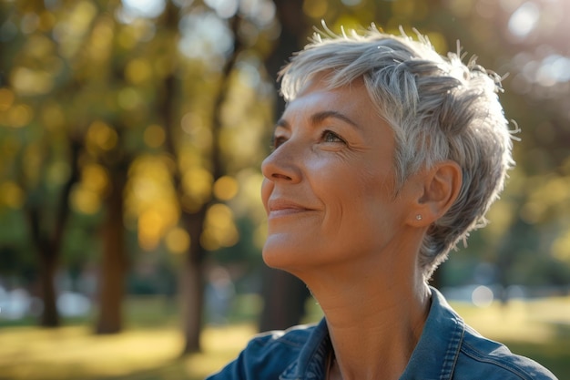 Radiant Joy A Serene Senior Womans Blissful Smile in Nature Generative AI