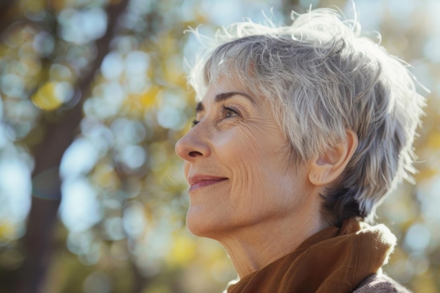 Radiant Joy A Serene Senior Womans Blissful Smile in Nature Generative AI