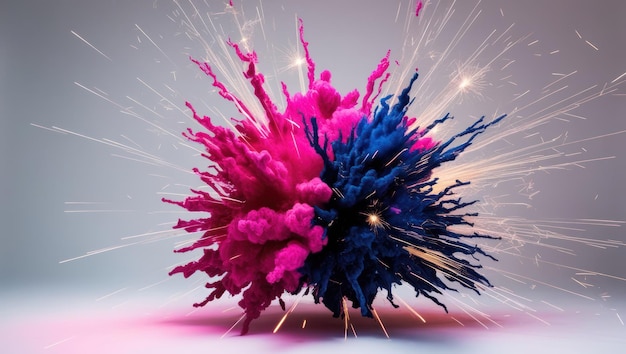 Photo radiant magenta and deep blue explosion symbolizes energy and creativity