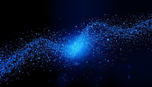 Photo radiant navy blue particles in graceful motion isolated with white highlights