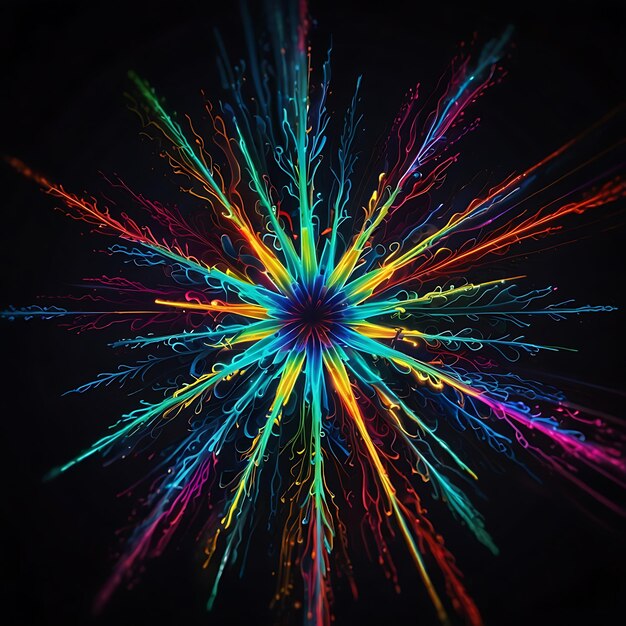 Photo radiant neon burst of colors forming a glowing flower with vibrant hues and dynamic light effects