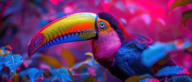 Photo radiant neon colors of a toucan in the rainforest