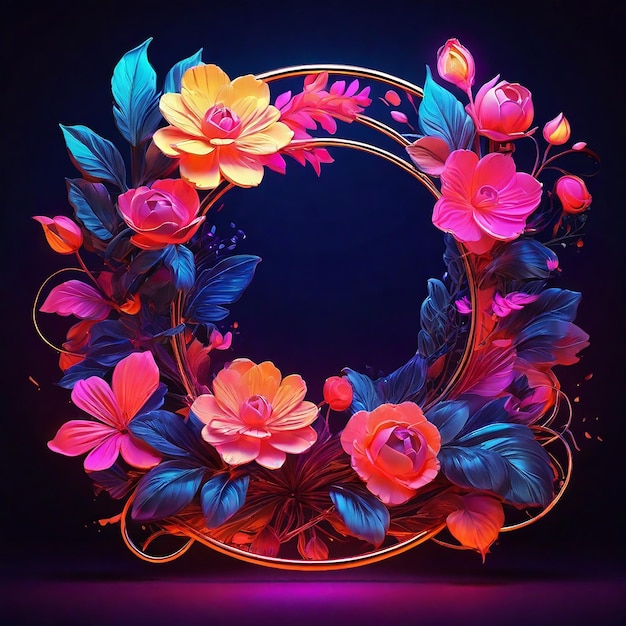 Photo radiant neon glow floral frame