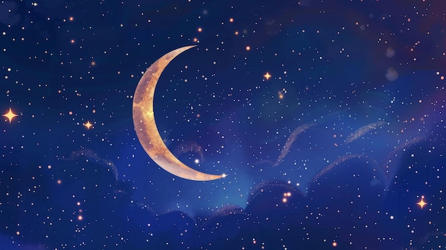 Radiant Night Sky with Crescent Moon and Stars