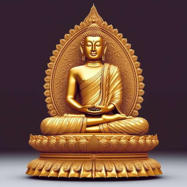 Radiant Serenity Gold Buddha Statue Illuminated Against Dark Background Spiritual Tranquility and Peace