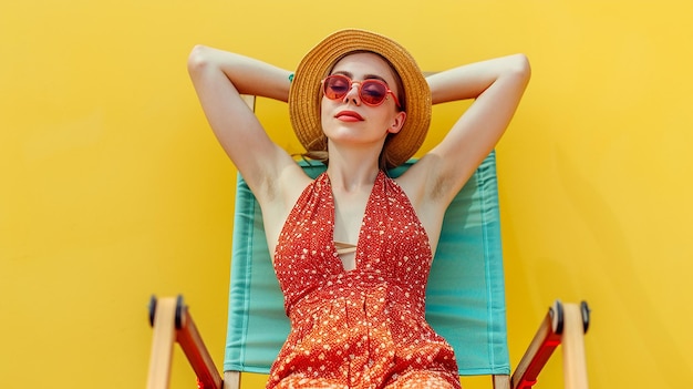 Photo radiant summer vibes portrait of a relaxed woman in casual outfit