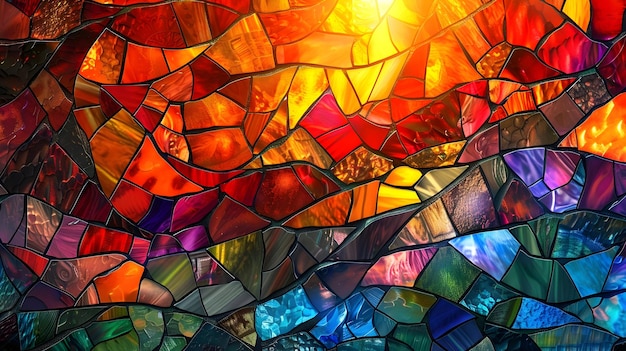 Radiant Sunburst and Vibrant Mosaic Harmony Abstract Background with Colorful Stained Glass Patterns