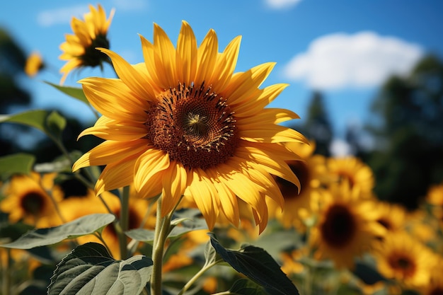 Radiant sunflower bee in search of nectar generative IA