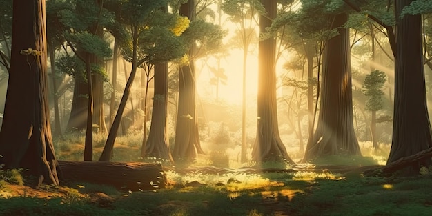 Radiant Sunlight Illuminating a Stunning AnimeStyle Forest Landscape