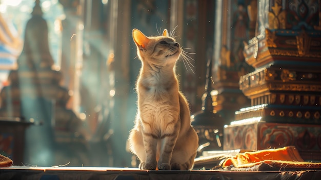 Radiant Thai Cat in Temple Glow