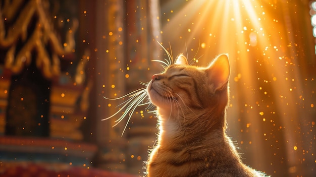 Radiant Thai Cat in Temple Light