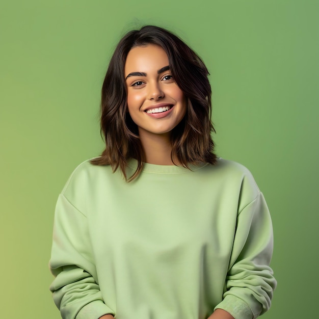 Radiant WhiteSkinned Model in Green Crewneck