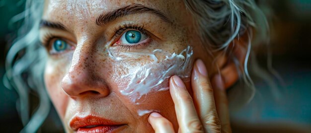 Radiant Woman Applying Moisturizing Facial Cream