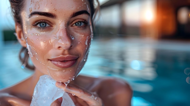 Radiant Woman Enjoying Facial Ice Roller Treatment for Glowing and Rejuvenated Skin