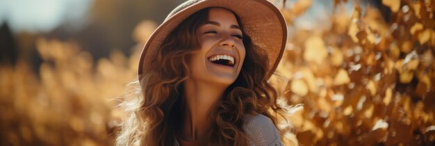 Radiant Woman Enjoying Golden Autumn Day in Nature