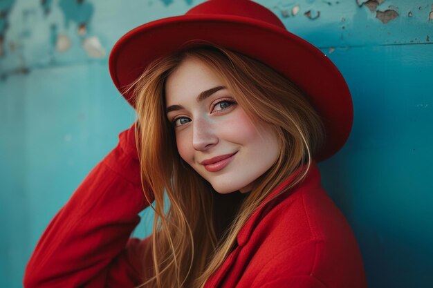 Radiant young woman in stylish red hat