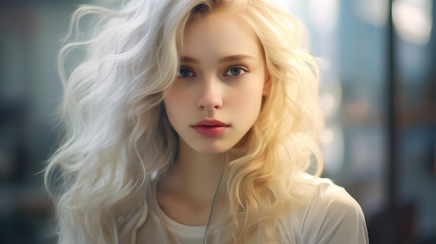 Radiant Young Woman with Blond Hair Expressing Confidence