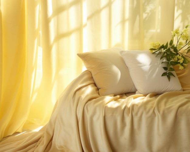 Radiating warmth and coziness this scene features a pale yellow background with soft sunligh