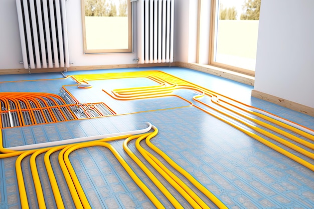 Radiator heating near the window with heated floor