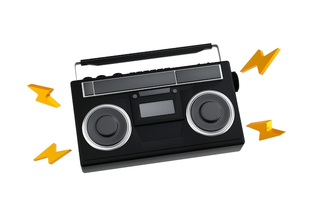 Radio music boombox retro tape cassette player recorder 3d rendering