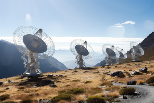 Radio telescope array on a remote mountaintop Generative AI