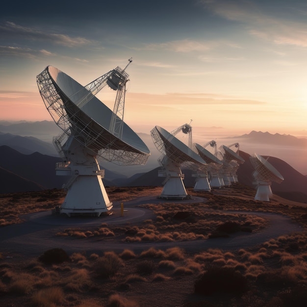 Radio telescope array on a remote mountaintop Generative AI