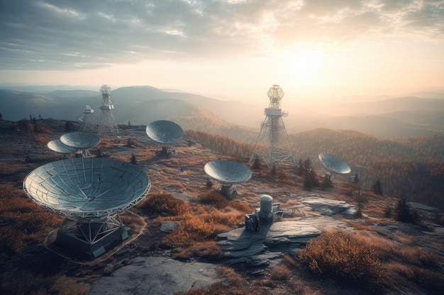 Radio telescope array on a remote mountaintop Generative AI