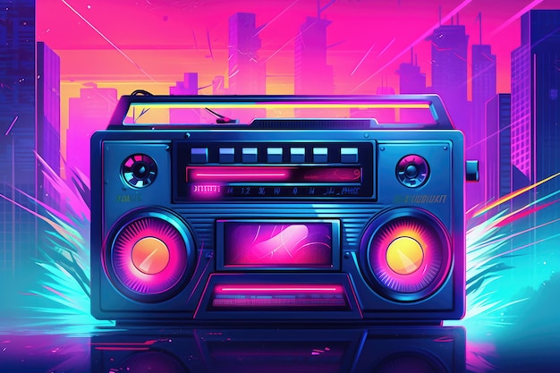 A radio with a neon background and the words radio on it