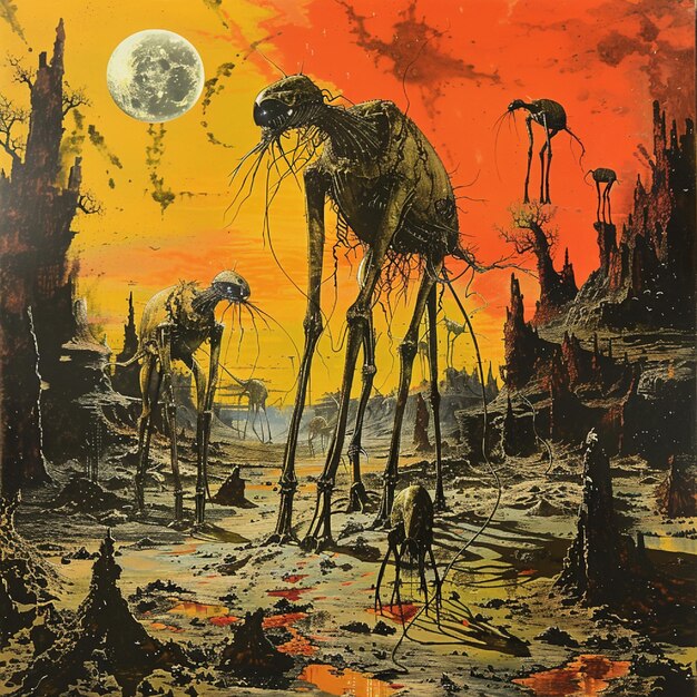 A radioactive wasteland with mutated creatures roaming the desolate landscape