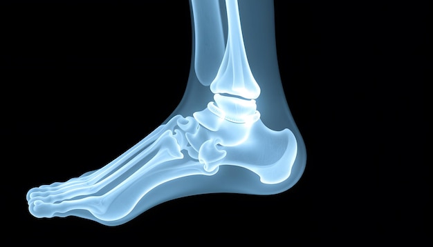 Radiographic image or xray image of Left ankle joint isolated with white highlights