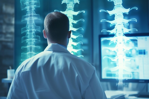 Radiologist analyzing a detailed Xray of a spine Generative ai