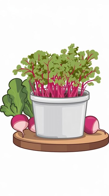 Photo radish microgreens in a container healthy food sprouts cartoon style