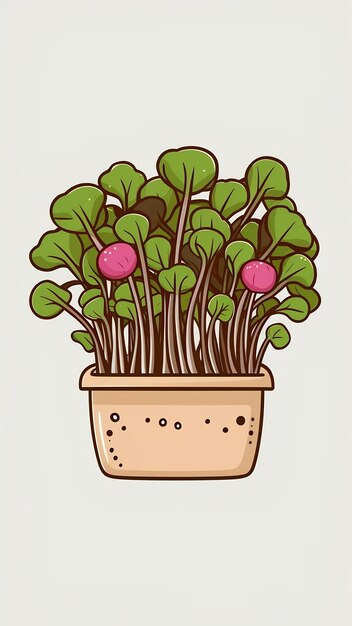 Radish Microgreens in a container Healthy Food Sprouts cartoon style