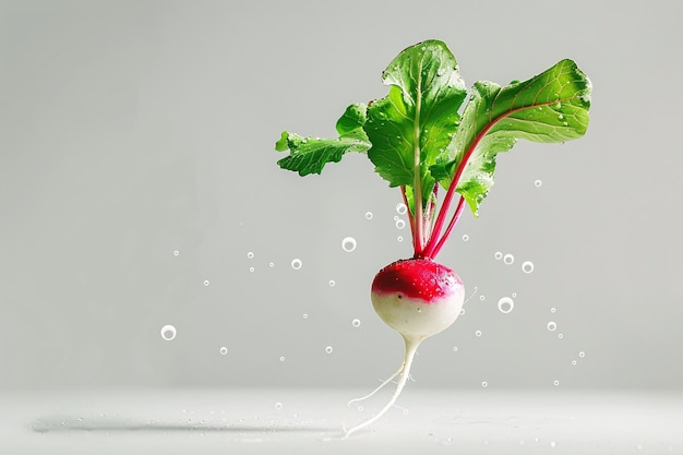 a radish with leaves falling off of it