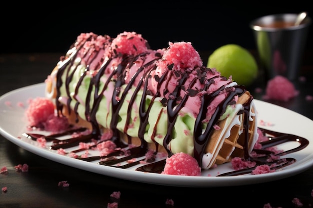 rafibd2024 Watermelon Ice Cream Cone with Chocolate Drizzle watermelon image photography