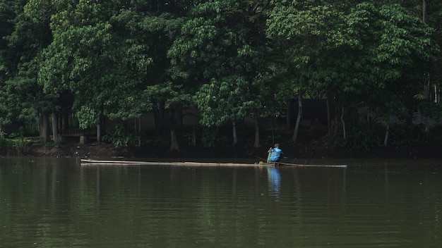 Raft from bamboo Indonesian Asian atmosphere on the lake