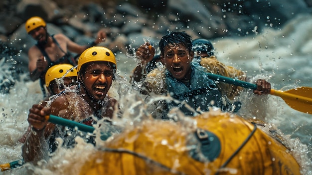 The rafters laughed with excitement as they were splashed by the cold water as their rafts hurtled through the river39s rapids