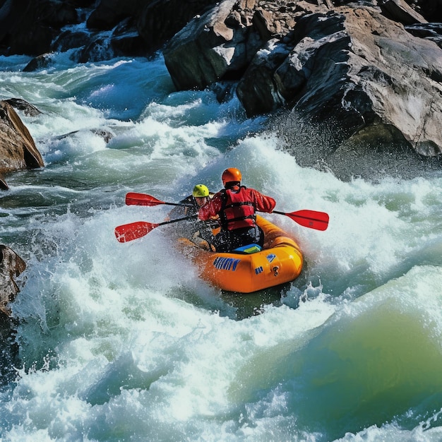 Rafting on a fast powerful mountain river Generative AI