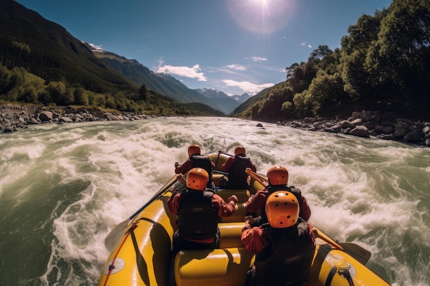 Rafting on a fast powerful mountain river Generative AI