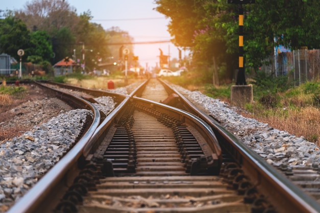 Railroad against beautiful sky at sunset