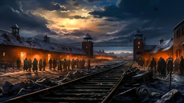 Railroad tracks in a concentration camp racial hatred and war made with Generative AI