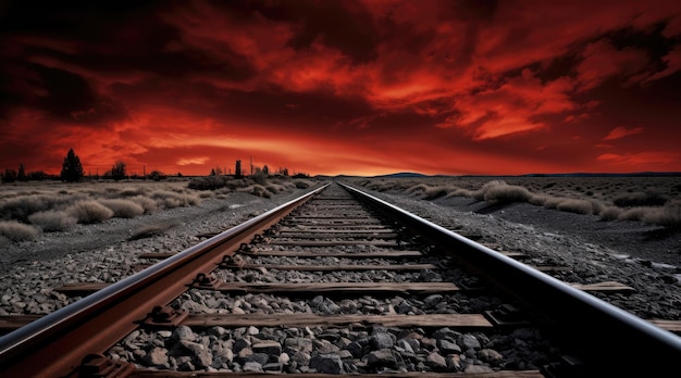 Railroad tracks converging on the horizon