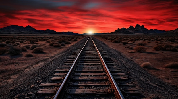 Railroad tracks converging on the horizon